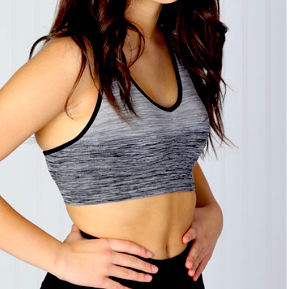 Navy striped sports bra